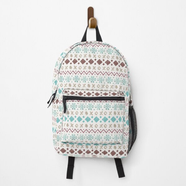 Fairisle pattern - turquoise & brown Backpack