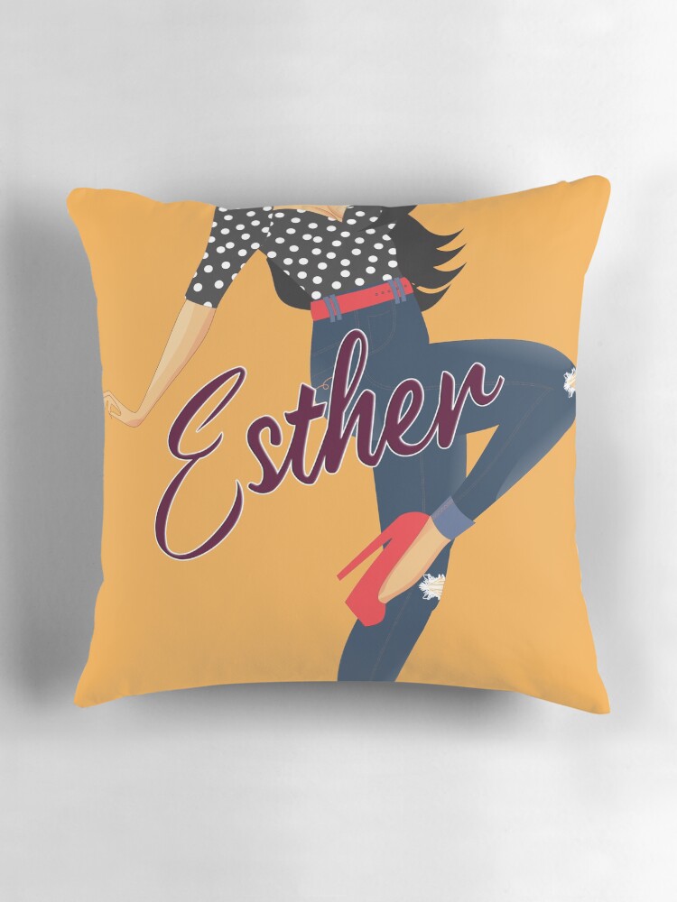 Thumbnail 3 of 4, Pillow, Esther Girl Sassy Orange designed and sold by DesignsbyEH.