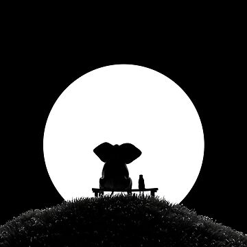 Artwork thumbnail, elephant and dog look at the red moon by Mike Kiev art