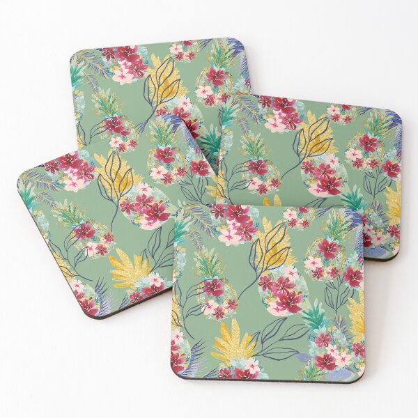 Item preview, Golden pineapple pattern, with exotic blue leaves  designed and sold by ritapestaninha.