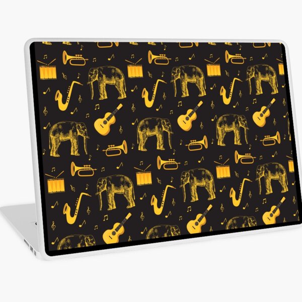 Pattern with elephants and music instruments INCOGNITO ELEPHANT CLUB POLAND Laptop Skin