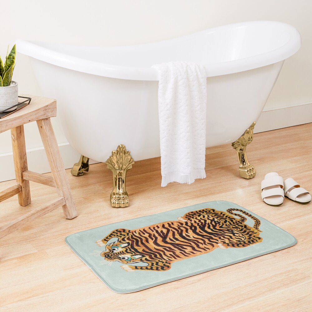 Cute Golden Tibetan Tiger Rug in Sage Bath Mat