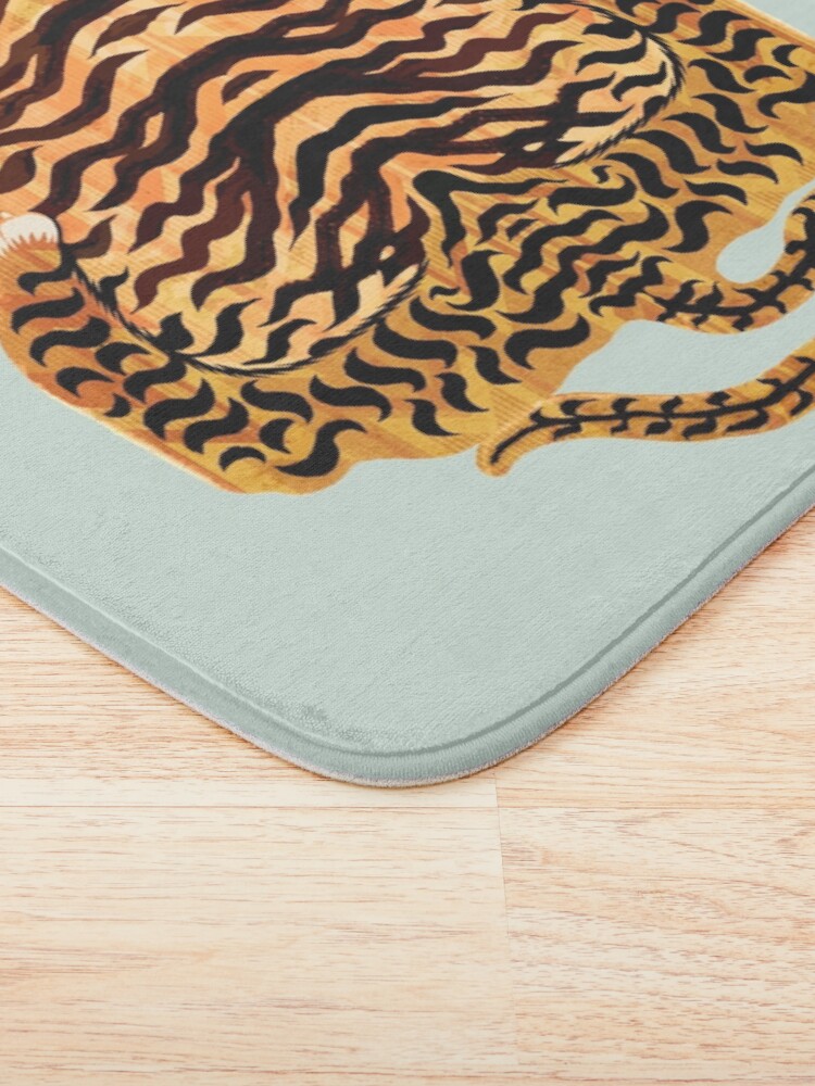 Thumbnail 3 of 6, Bath Mat, Cute Golden Tibetan Tiger Rug in Sage designed and sold by Giddygoatthe3rd.