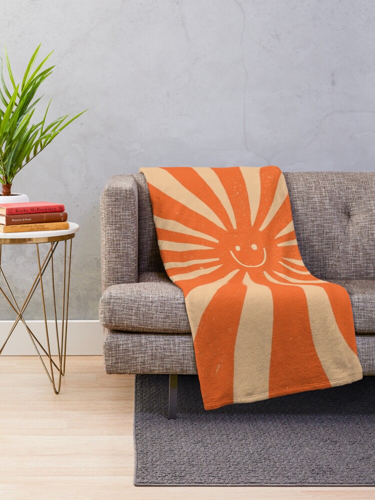 Retro Sun Vintage 70s 2 Orange Throw Blanket