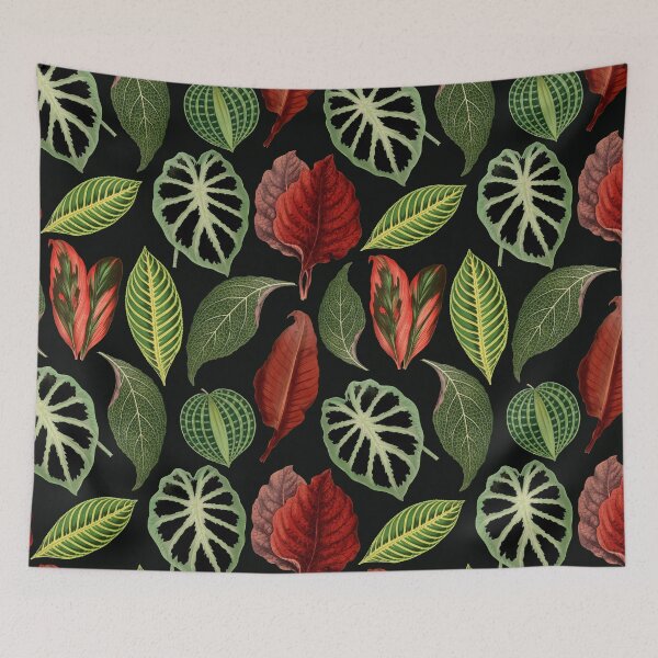 Item preview, House plant leaves indoor tropical jungle night pattern cottagecore aesthetic designed and sold by PG Illustration.