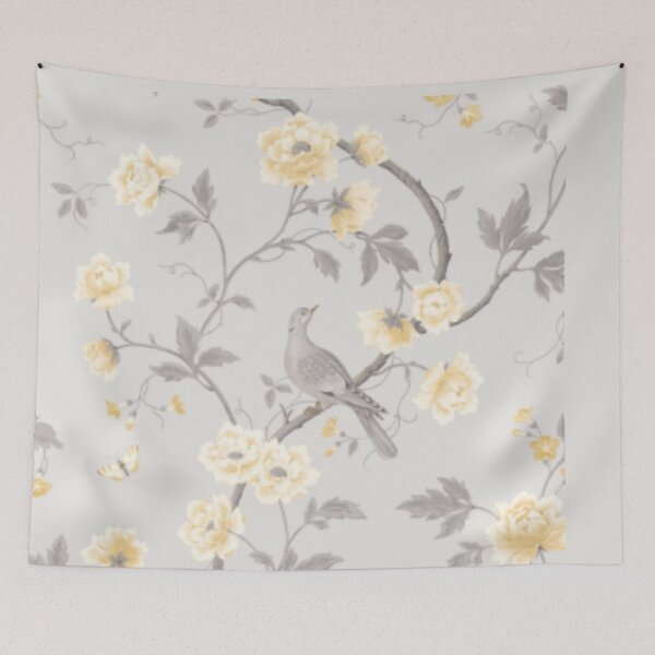 Item preview, Grey & yellow Floral birds designed and sold by WearWolfDesigns.