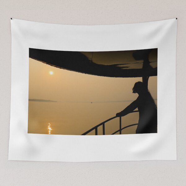 Item preview, Long haired woman enjoying sunset alone from the deck of the small ship designed and sold by FCEalin.