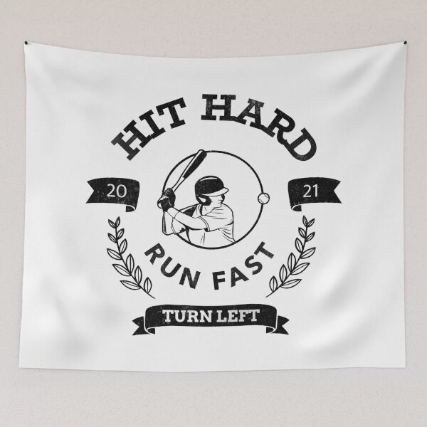 Item preview, Hit Hard Run Fast Turn Left Baseball MLB sports Bat Pitcher Catcher Hitter designed and sold by KLINESTORE.