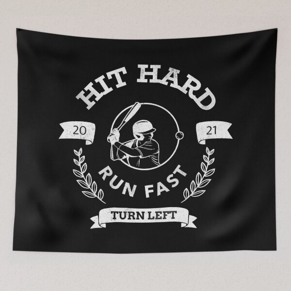 Item preview, Hit Hard Run Fast Turn Left Baseball MLB sports Bat Pitcher Catcher Hitter designed and sold by KLINESTORE.