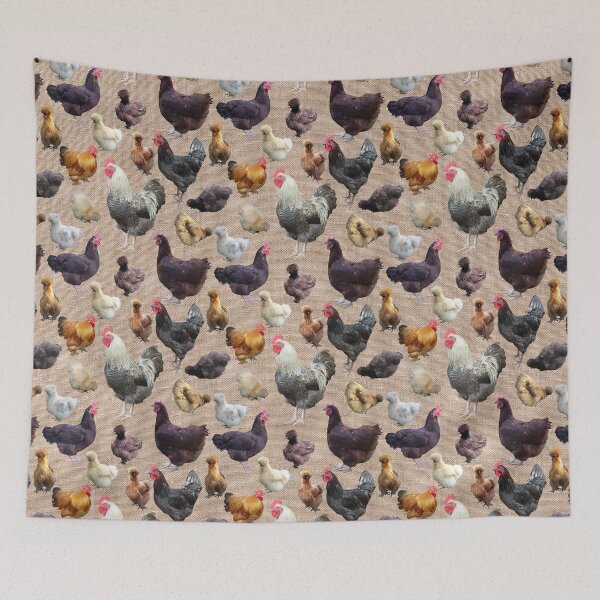 Item preview, Farmhouse Backyard Chickens on Natural Burlap Hessian designed and sold by StandoutSilkies.