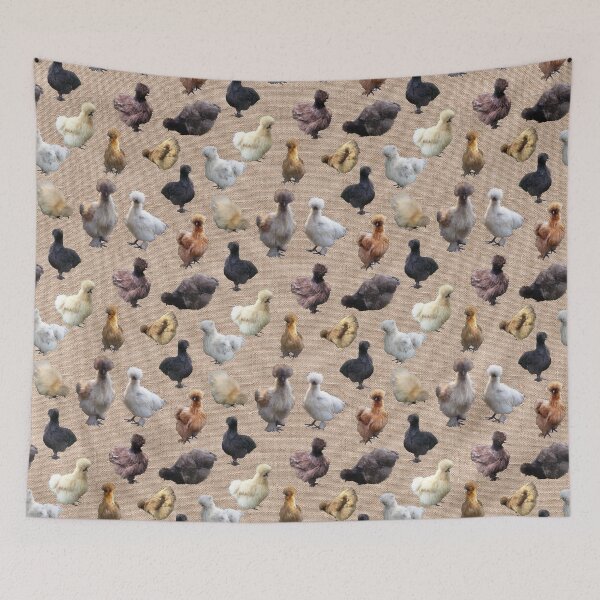 Item preview, Farmhouse Silkie Bantams on Natural Burlap Hessian designed and sold by StandoutSilkies.