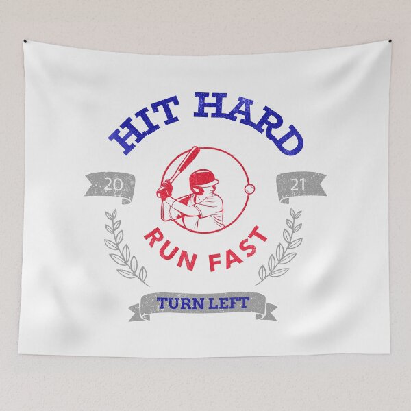Item preview, Hit Hard Run Fast Turn Left Baseball MLB sports Bat Pitcher Catcher Hitter designed and sold by KLINESTORE.