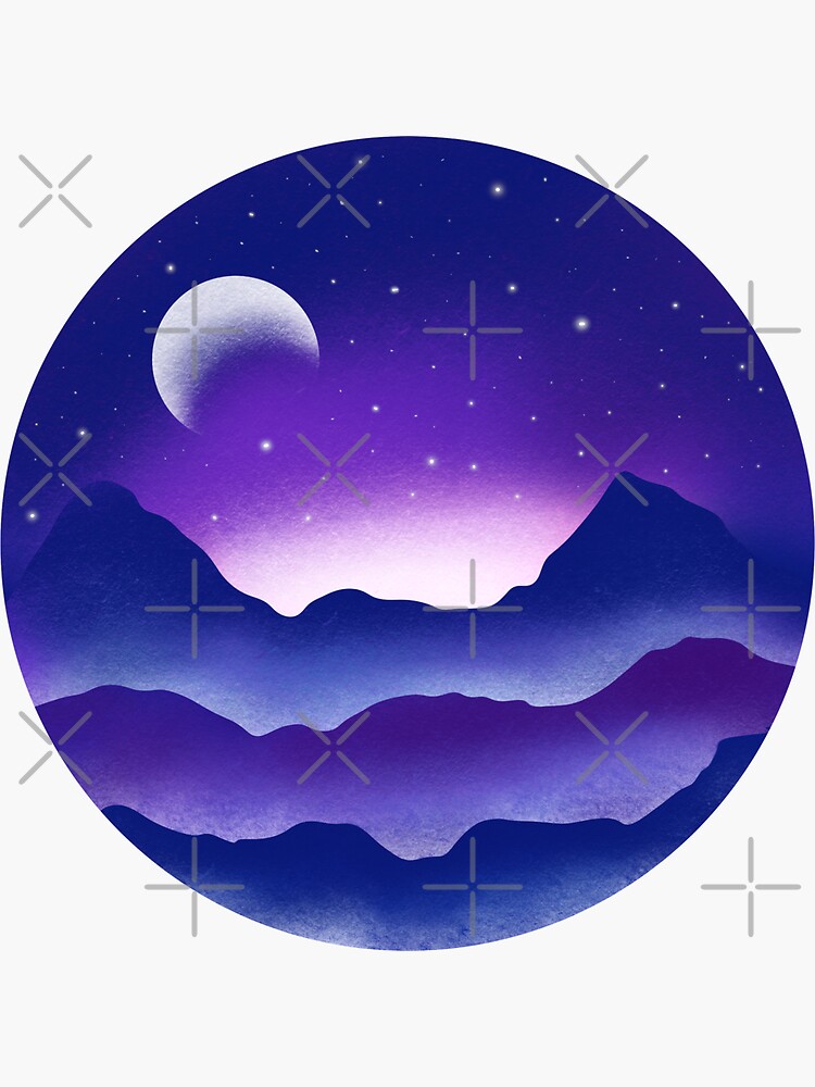 Thumbnail 3 of 3, Sticker, Starry night purple landscape designed and sold by Fatamimosh.