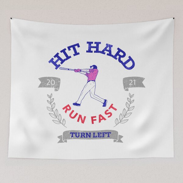 Item preview, Hit Hard Run Fast Turn Left Baseball MLB sports Bat Pitcher Catcher Hitter designed and sold by KLINESTORE.