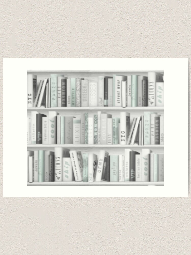 Book Shelf Full Of Grey And Teal Fashio - Art Print