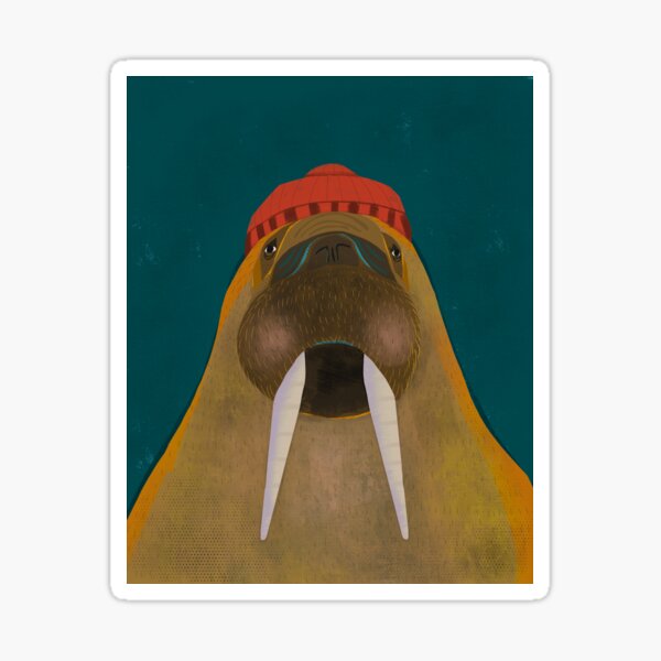 I am the Walrus with a Red Hat - Cute Whimsical Walrus Art - Room Decor - Unique Gift - Quirky Art Sticker