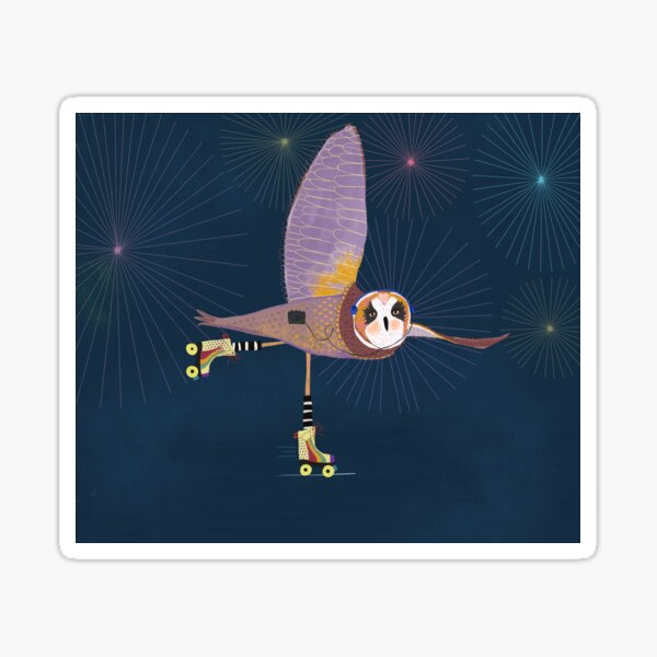 Quirky, Whimsical 80s Roller Skating Owl Art - Nursery Decor - Art for Kids - Wall Decor - quirky wall art Sticker