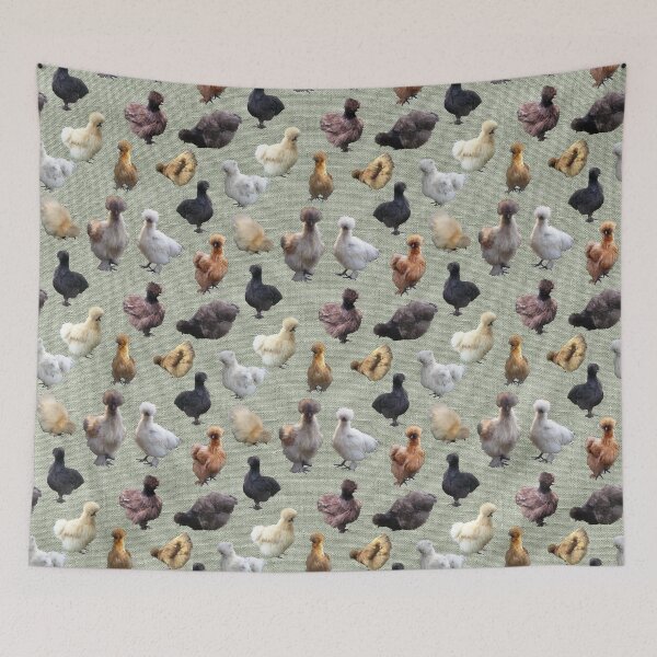 Item preview, Farmhouse Silkie Bantams on Pale Green Burlap Hessian designed and sold by StandoutSilkies.