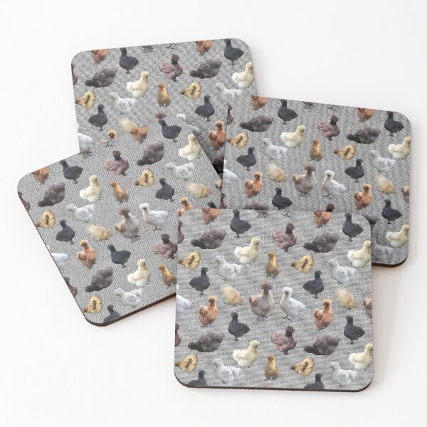 Item preview, Farmhouse Silkie Bantams on Grey Burlap Hessian designed and sold by StandoutSilkies.