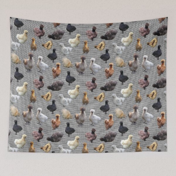 Item preview, Farmhouse Silkie Bantams sobre arpillera de arpillera gris designed and sold by StandoutSilkies.