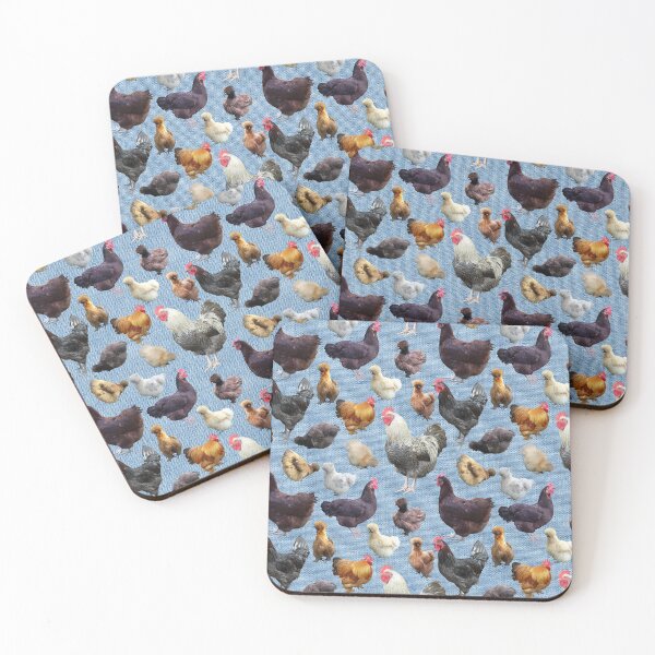 Item preview, Farmhouse Backyard Chickens on Blue Burlap Hessian designed and sold by StandoutSilkies.