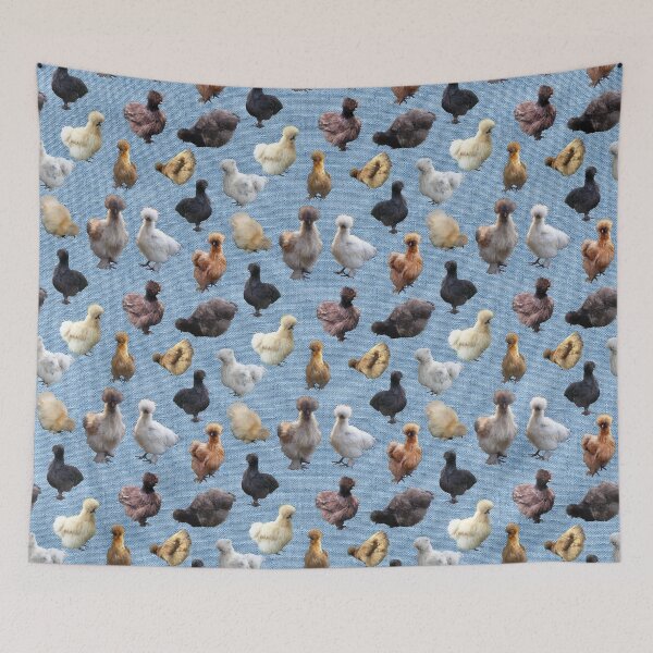 Item preview, Farmhouse Silkie Bantams on Blue Burlap Hessian designed and sold by StandoutSilkies.