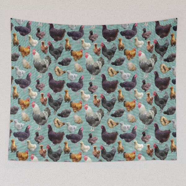 Item preview, Farmhouse Backyard Chickens on Mid-green Burlap Hessian designed and sold by StandoutSilkies.
