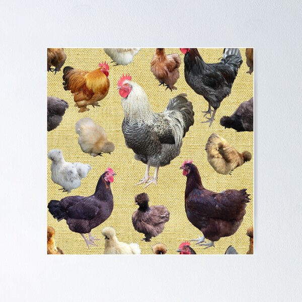 Item preview, Backyard Chickens on Straw Yellow Burlap Hessian designed and sold by StandoutSilkies.