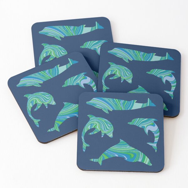 Item preview, #1 Dolphins - Fun Blue and Green Tie Dye Animal Silhouette Pattern designed and sold by TheRainbowRoom.
