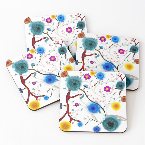 Item preview, Teal Tree blue flowers green flora designed and sold by rupydetequila.