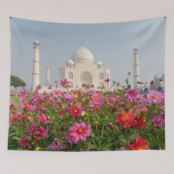 Item preview, Taj Mahal with red, pink flowers in front, Agra, India, modern art, wall art, print, personalised gifts, custom printed gifts designed and sold by CameraDesign.