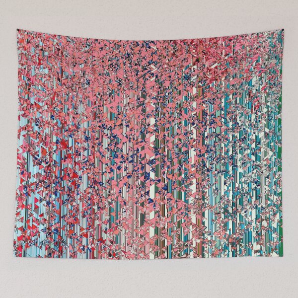Item preview, fractal geometric triangle shape abstract art in pink and blue designed and sold by Mrvell.