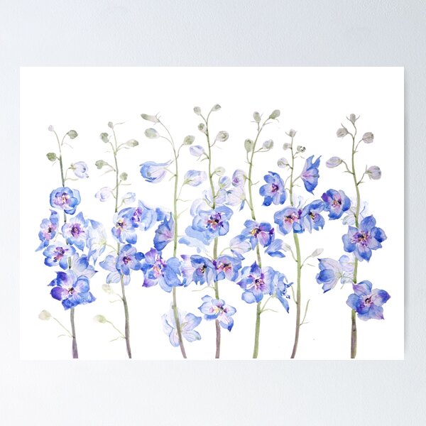 Item preview, hand painted purple larkspur delphinium field watercolor  designed and sold by ColorandColor.