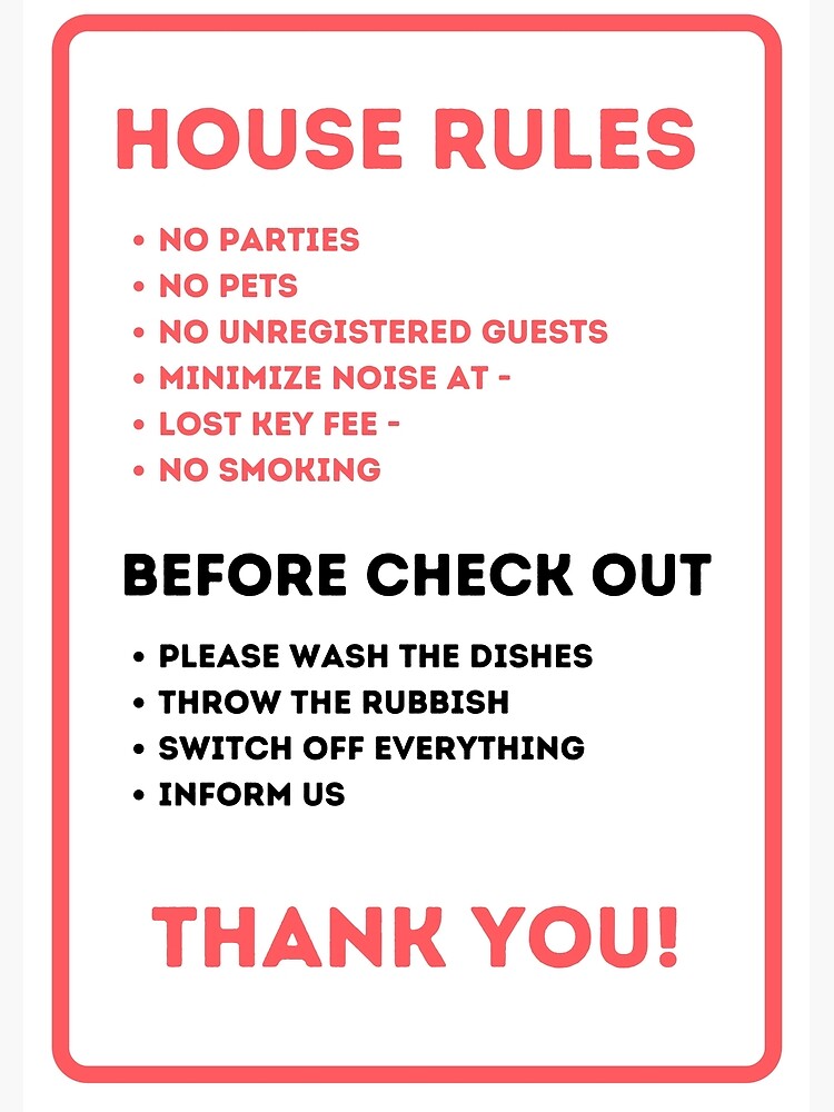 "House Rules for Vacation Rentals" Poster for Sale by IronMark19
