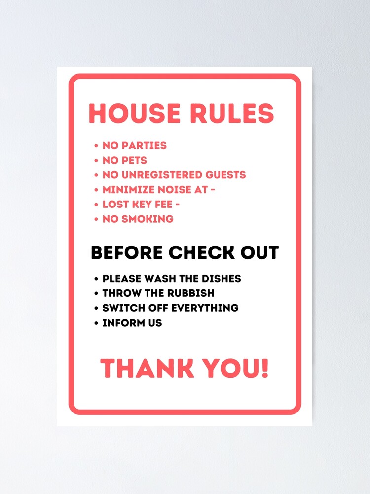  House Rules For Vacation Rentals Poster For Sale By IronMark19 Redbubble