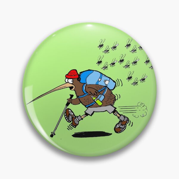 Item preview, Funny kiwi bird hiker cartoon being chased by sandflies designed and sold by Al Benge - NZ & Australian Art.