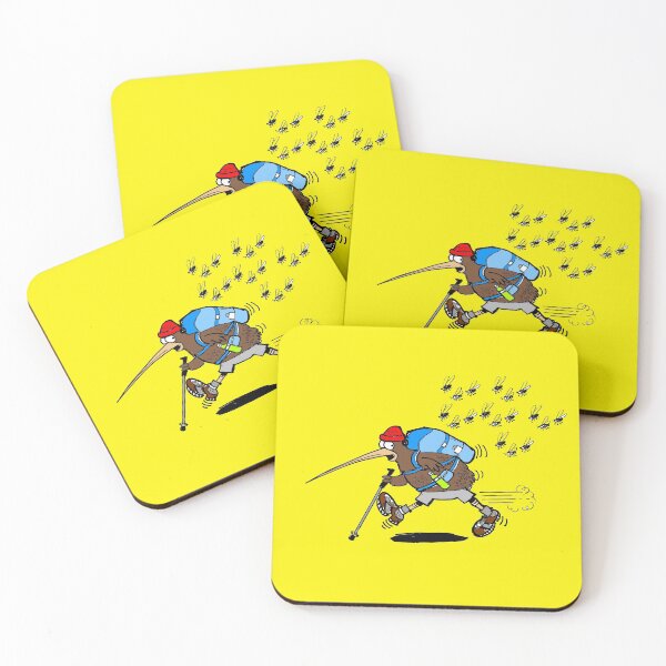 Item preview, Funny kiwi bird hiker cartoon being chased by sandflies designed and sold by Al Benge - NZ & Australian Art.