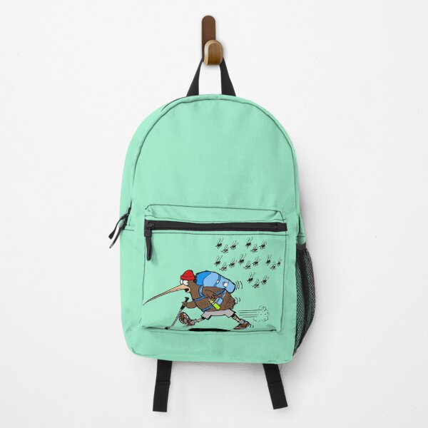 Item preview, Funny kiwi bird hiker cartoon being chased by sandflies designed and sold by Al Benge - NZ & Australian Art.