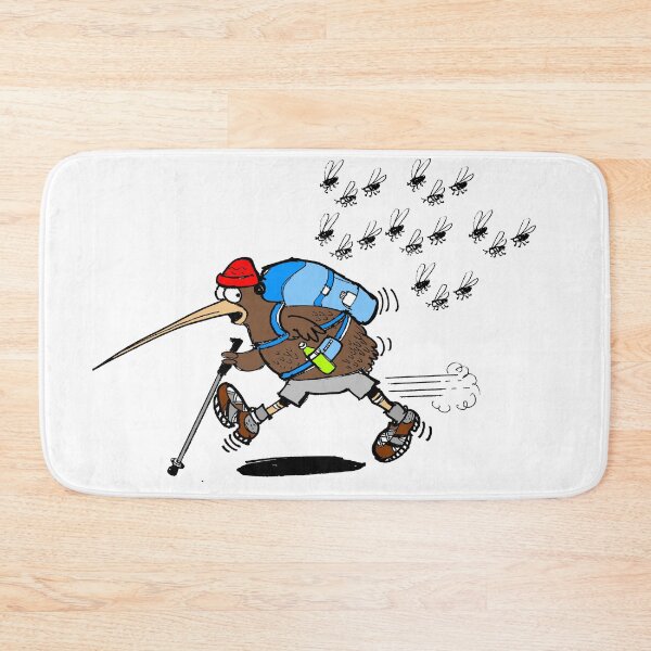 Item preview, Funny kiwi bird hiker cartoon being chased by sandflies designed and sold by Al Benge - NZ & Australian Art.