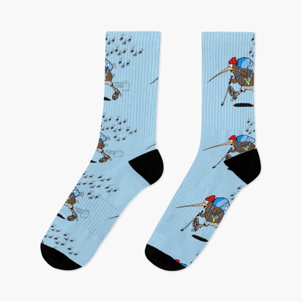 Item preview, Funny kiwi bird hiker cartoon being chased by sandflies designed and sold by Al Benge - NZ & Australian Art.