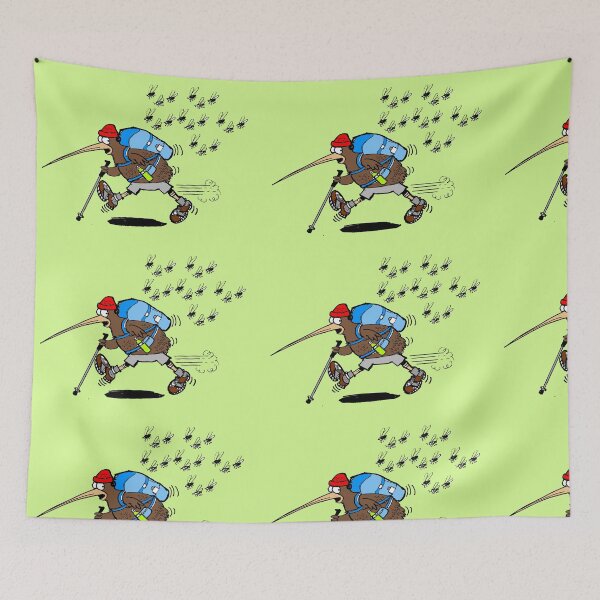 Item preview, Funny kiwi bird hiker cartoon being chased by sandflies designed and sold by Al Benge.