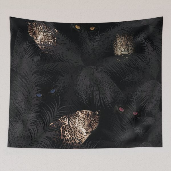 Item preview, Copy of eyes and leopards hidden in the spooky dark forest, green tropical leaves designed and sold by Beyhandesgn.