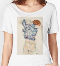 Egon Schiele - Woman Undressing. Schiele - woman portrait. Women's Relaxed Fit T-Shirt