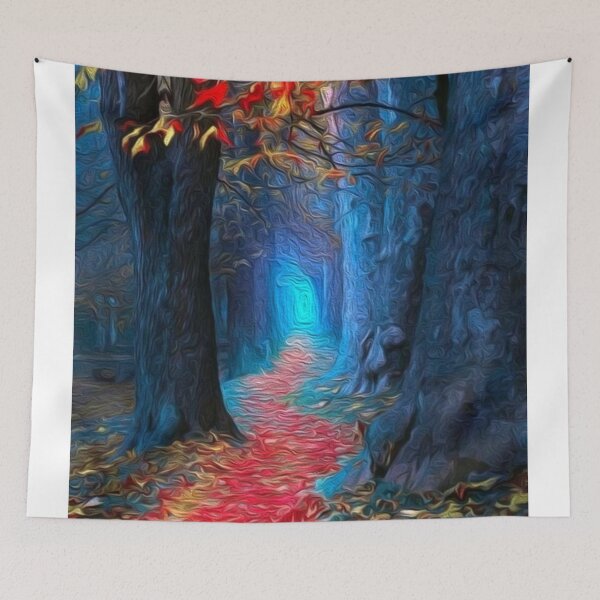 Item preview, blue and red forest oilpainting designed and sold by ritusdesigns.