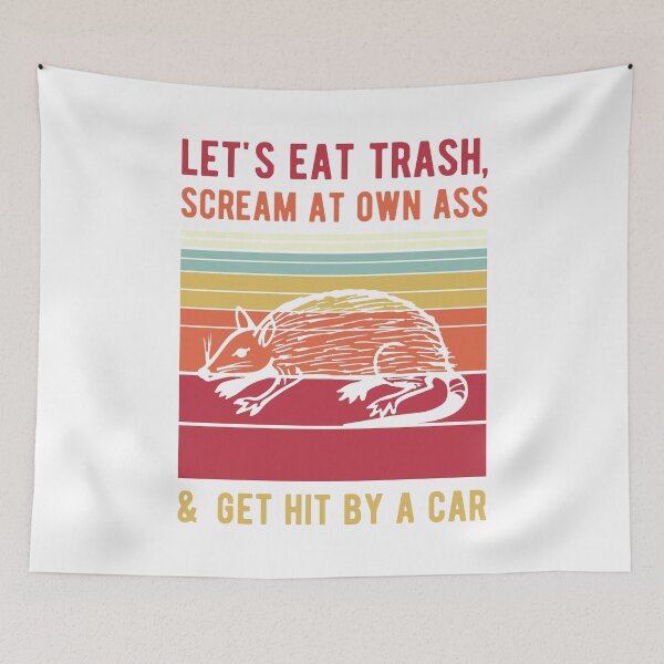 Item preview, Let's Eat Trash Funny Opossum Quote Vintage Retro Sunset designed and sold by Scratches Tees.