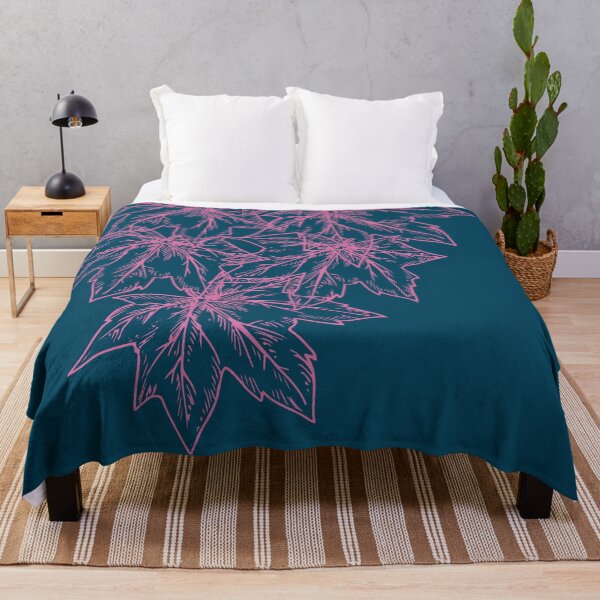 Item preview, Pink maple leaves on dark teal blue designed and sold by fowons.