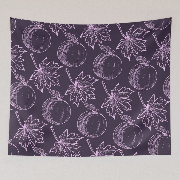 Item preview, Pink maple leaves and plums on purple-black designed and sold by fowons.