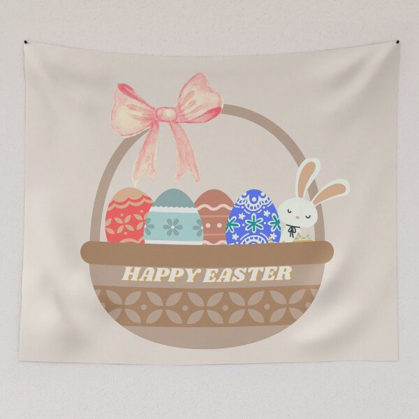 Item preview, HAPPY EASTER BASKET WITH COLORED EGGS AND FUNNY BUNNY designed and sold by RominaMD.
