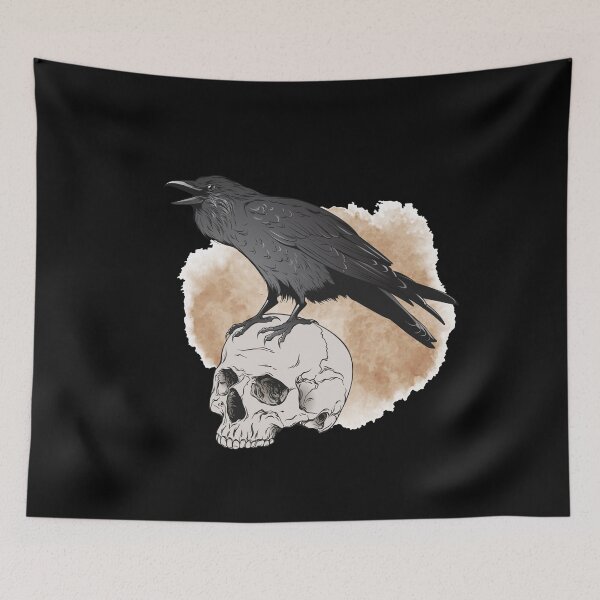 Item preview, Cuervo negro vintage en calavera Cuervo negro con calavera Tatuaje de calavera de cuervo designed and sold by enjoytheshirt.