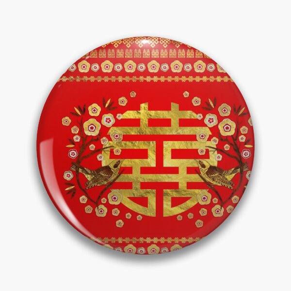 Item preview, Gold Double Happiness Symbol with flowers and birds designed and sold by k9printart.